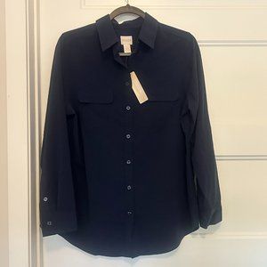 NWT Chico's Navy Blue Button Down Blouse (S)